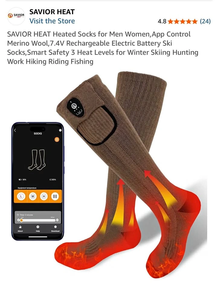 SAVIOR HEAT Heated Socks - App Control, Merino Wool, Rechargeabl