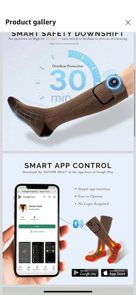 SAVIOR HEAT Heated Socks - App Control, Merino Wool, Rechargeabl - photo 2