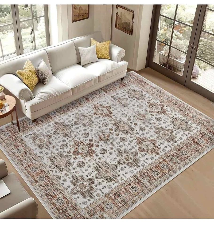 Washable 8x10 Vintage Boho Farmhouse Rug