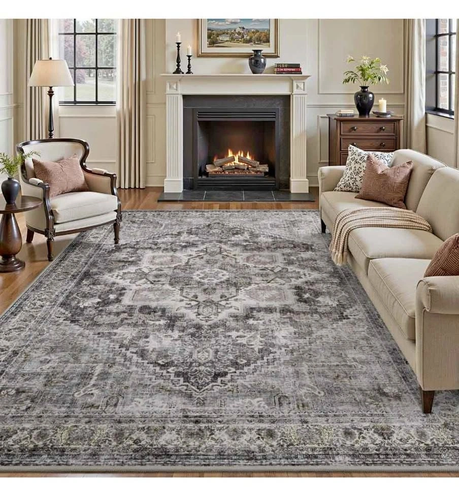 Grey 6x9 Area Rug - Soft Carpet for Living Room/Bedroom