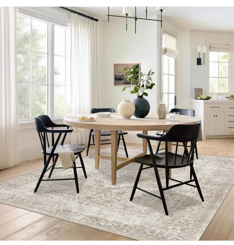 6x9 Washable Area Rug - Beige Vintage Neutral Distressed - photo 2