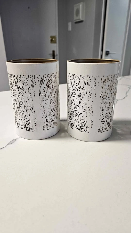 White tree design candle holders set of 2