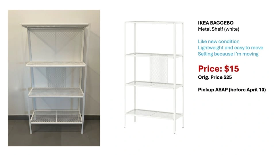 IKEA BAGGEBO metal shelf (white) - photo 2