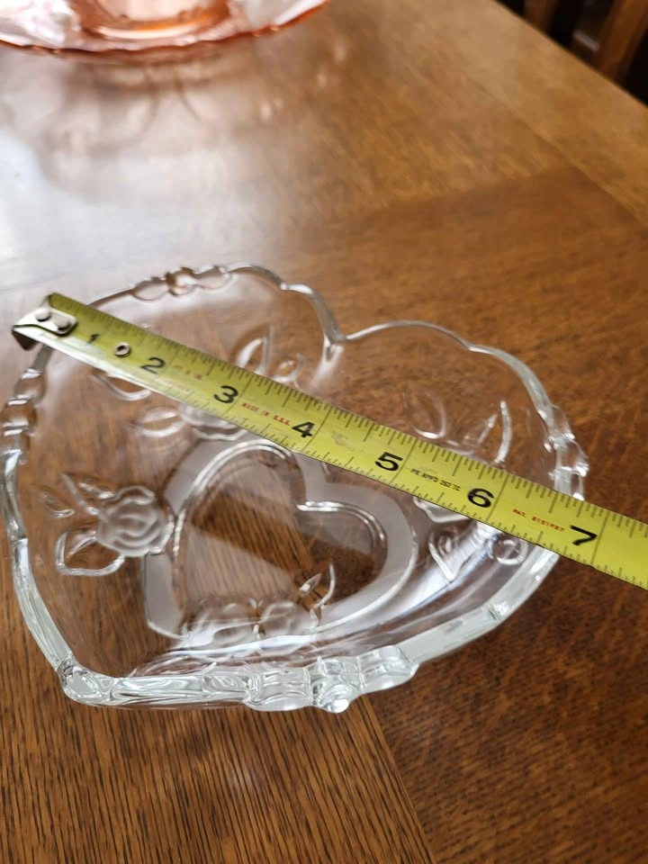 Heart Shaped Glass Dish Frosted Roses - photo 3
