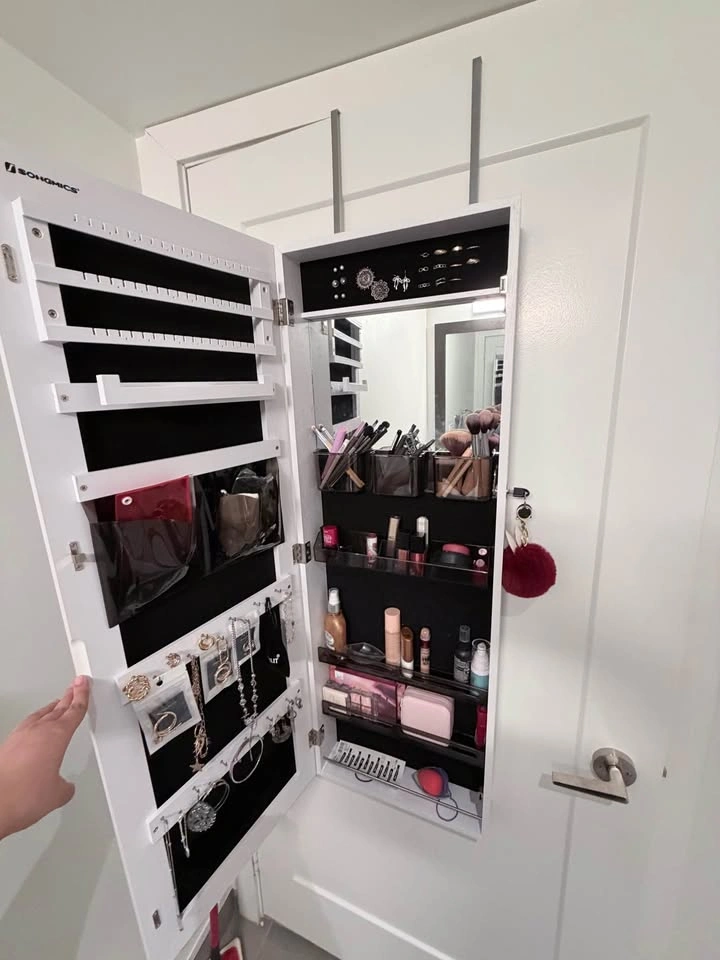 Jewelry Cabinet Armoire with Mirror - White - photo 3