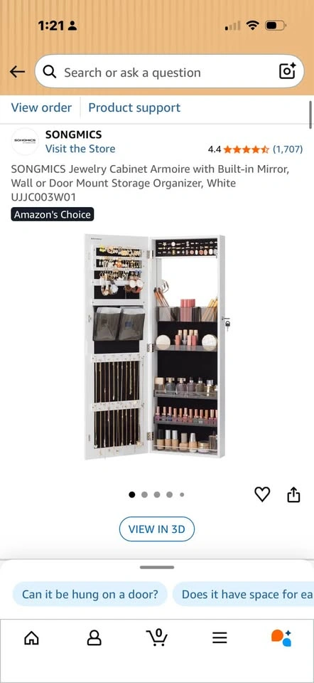 Jewelry Cabinet Armoire with Mirror - White - photo 4