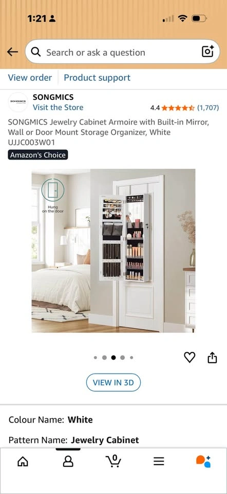 Jewelry Cabinet Armoire with Mirror - White - photo 5