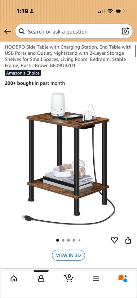 Rustic 2-tier side table with outlet for charging. - photo 4