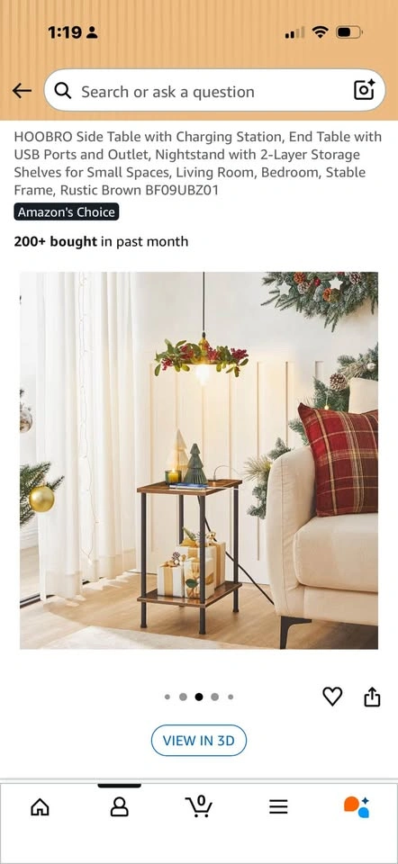 Rustic 2-tier side table with outlet for charging. - photo 5