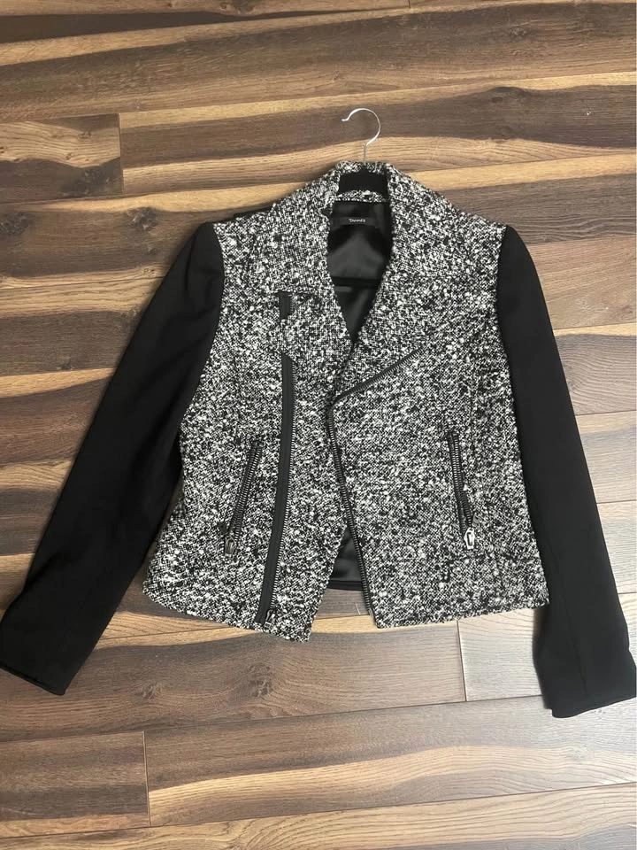Tahari Black and White Tweed Moto Blazer - photo 2