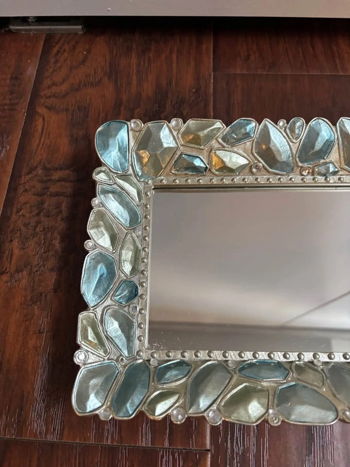 Beautiful Mirror Bottom Tray with Turquoise Stones Edge - photo 3