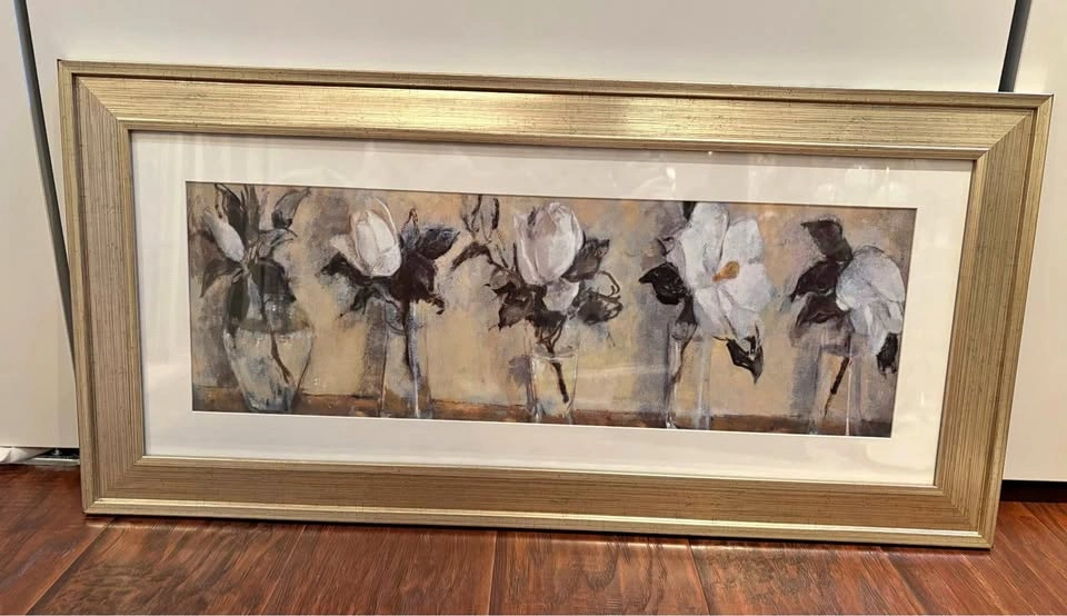 White Roses in Bronze Frame Wall Art