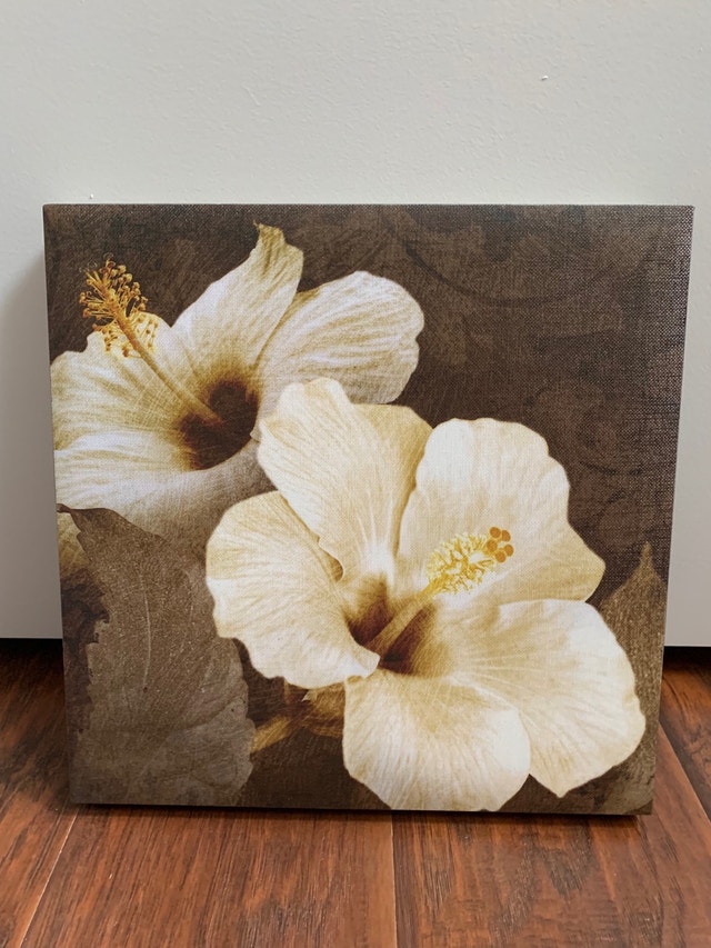 Canvas Art - White Flower, Peacock, Positive Message