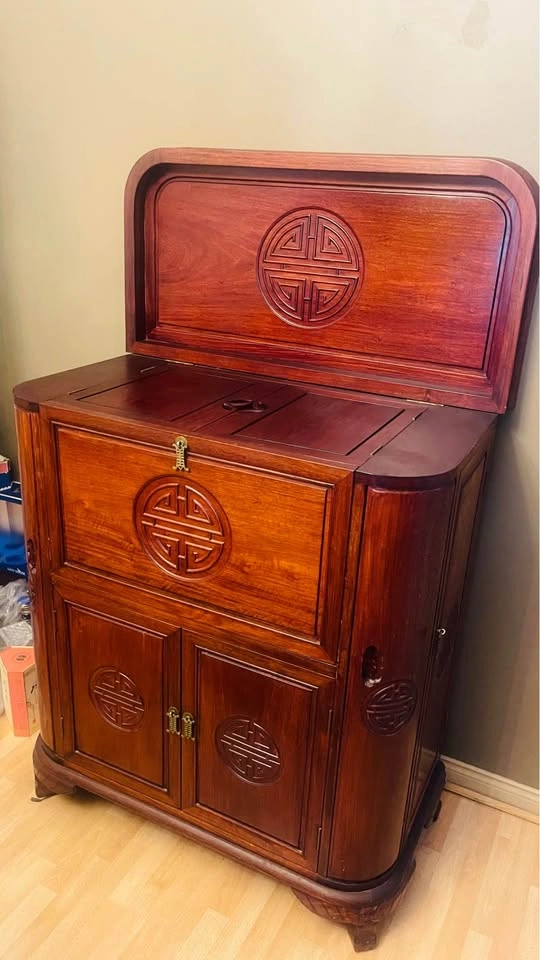 Moving Sale – Solid Hardwood Chinese Red Wood Bar Cabinet - photo 2