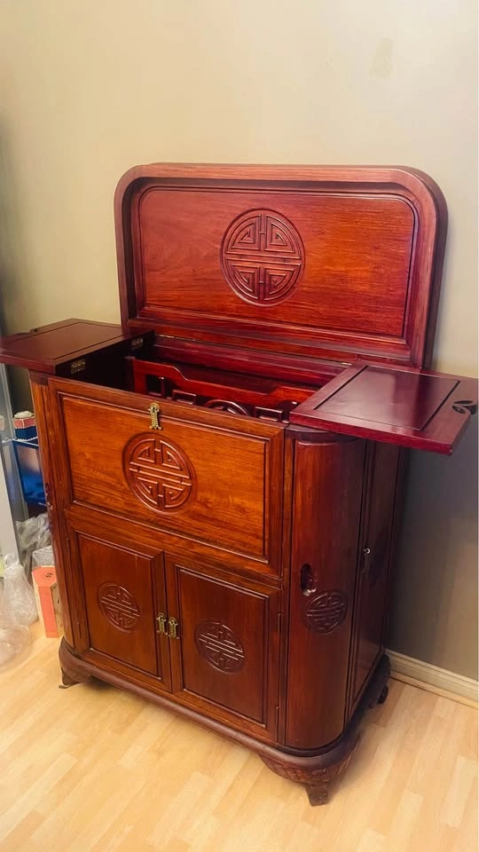 Moving Sale – Solid Hardwood Chinese Red Wood Bar Cabinet - photo 3