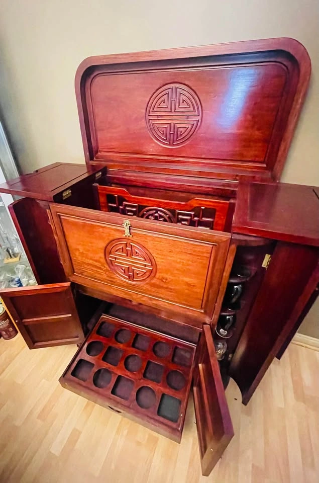 Moving Sale – Solid Hardwood Chinese Red Wood Bar Cabinet - photo 5