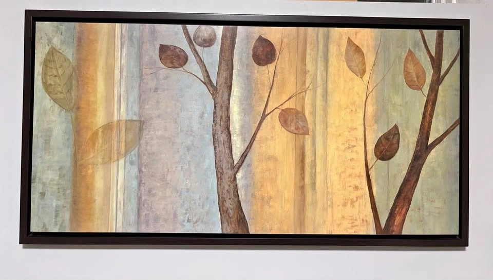 Pretty tree trunks with colourful turquoise background inset wit