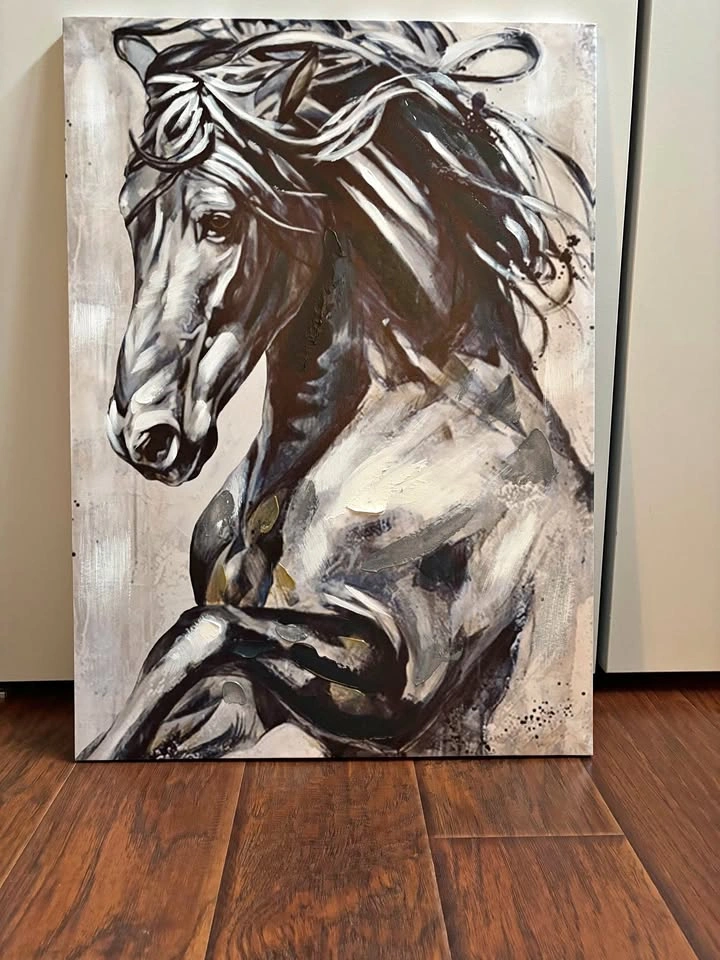 Stylish Black and White Horse Canvas Art