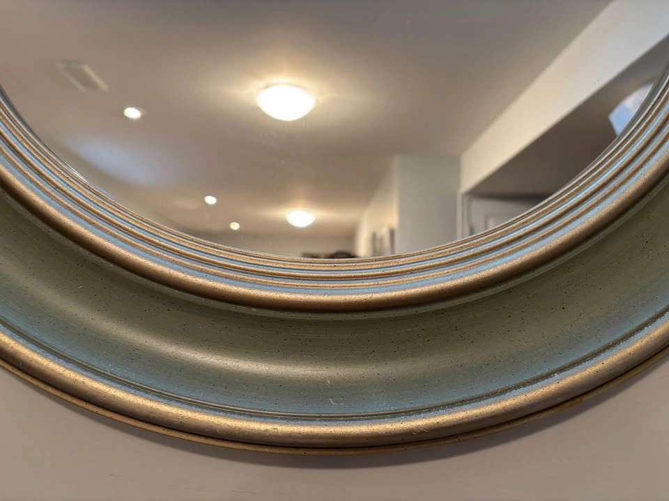 Unique round soft green/gold frame mirror - photo 2