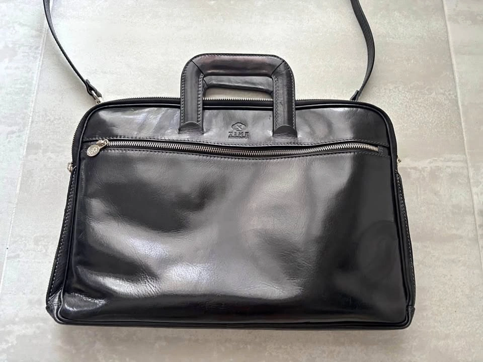 Black Genuine Leather Briefcase - Slim Laptop Messenger Bag