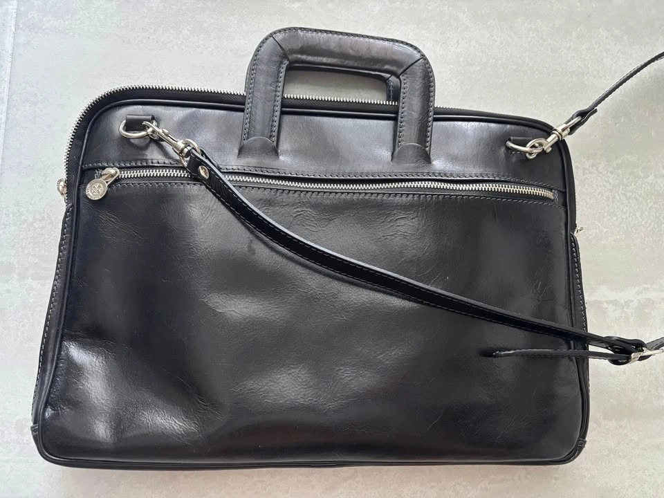Black Genuine Leather Briefcase - Slim Laptop Messenger Bag - photo 5