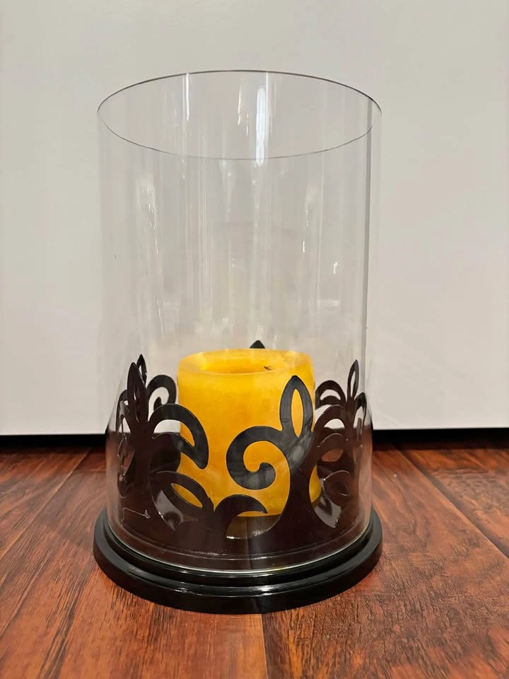 Large Candle Holder with Black Metal Detail