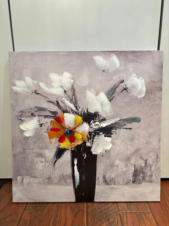 Pretty Embellished Black Vase with Colourful Flowers Canvas Art