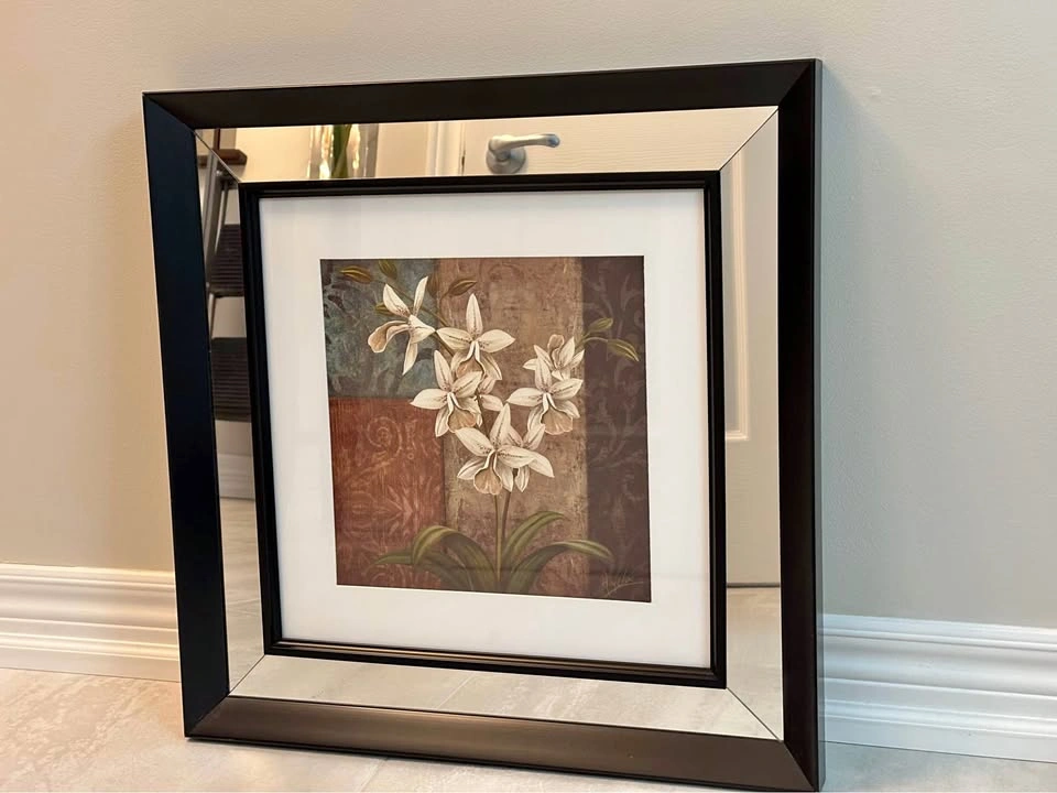 Beautiful Black/Mirror Frame Orchids Art 21" Square