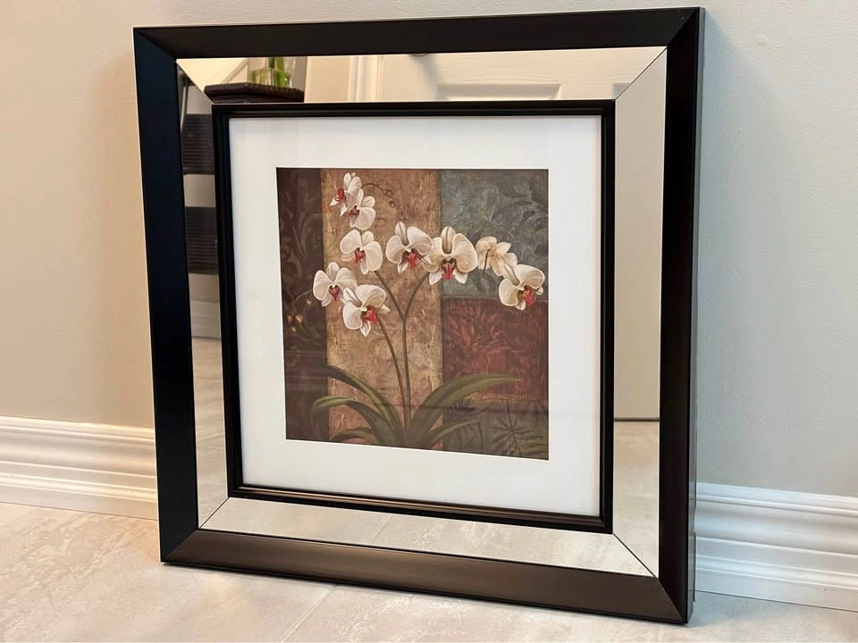 Beautiful Black/Mirror Frame Orchids Art