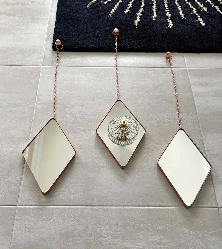 Set of 3 Diamond Shaped Copper Frame Mirrors