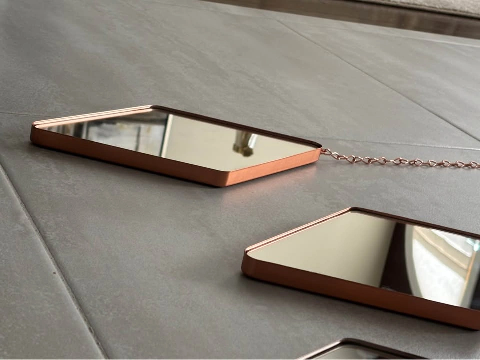 Set of 3 Diamond Shaped Copper Frame Mirrors - photo 4