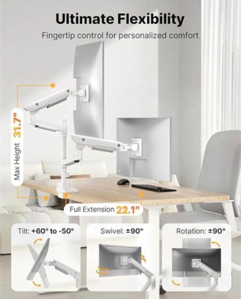 monTEK Dual Monitor Arm (17-57") - Premium Aluminum - USB Ports - photo 4