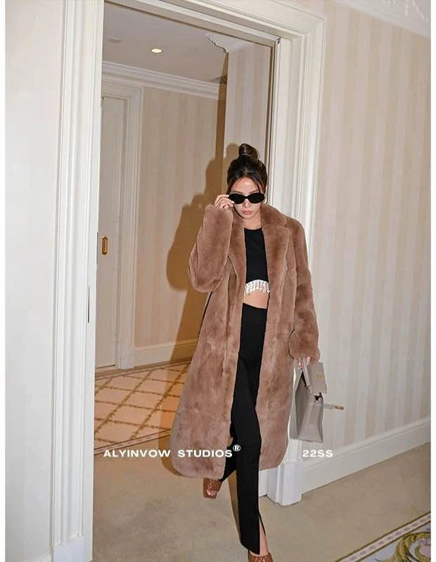 Brown Rabbit Fur Coat Size S