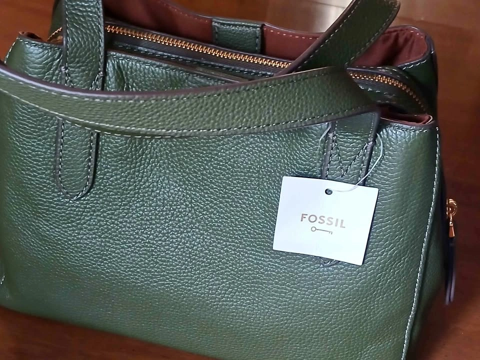 FOSSIL Shoulder Bag Handbag Purse Olive Green Leather Carryall