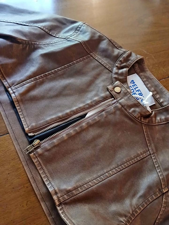 Aelfric Eden Washed Cropped Faux Leather Jacket Small