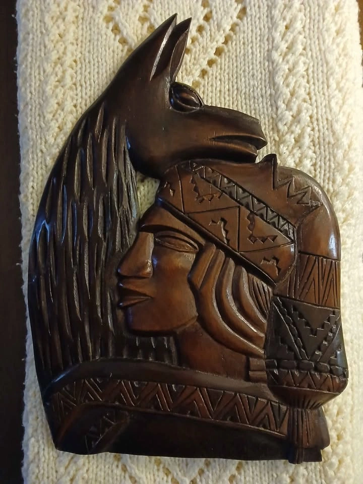 Inca and Llama Hand Carved Wood Wall Hanging_Artisanal_Handmade_ - photo 2