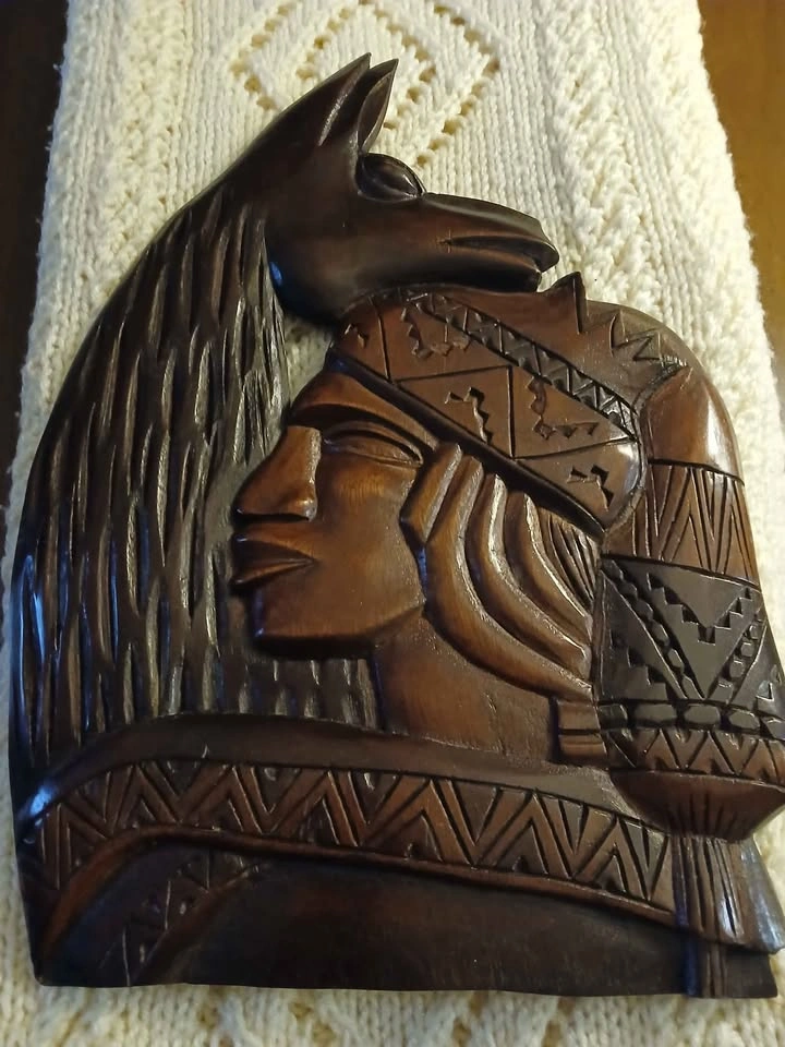 Inca and Llama Hand Carved Wood Wall Hanging_Artisanal_Handmade_ - photo 3
