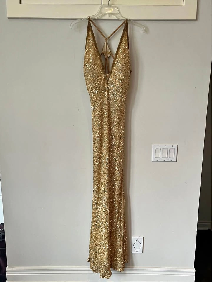 Scala Full Length Gold Sequin Cocktail Dress