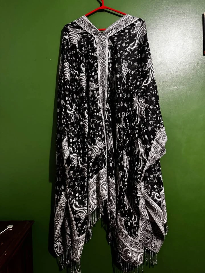 Ellemairco Black White Paisley Kimono Cardigan Fringe ONE SIZE - photo 5