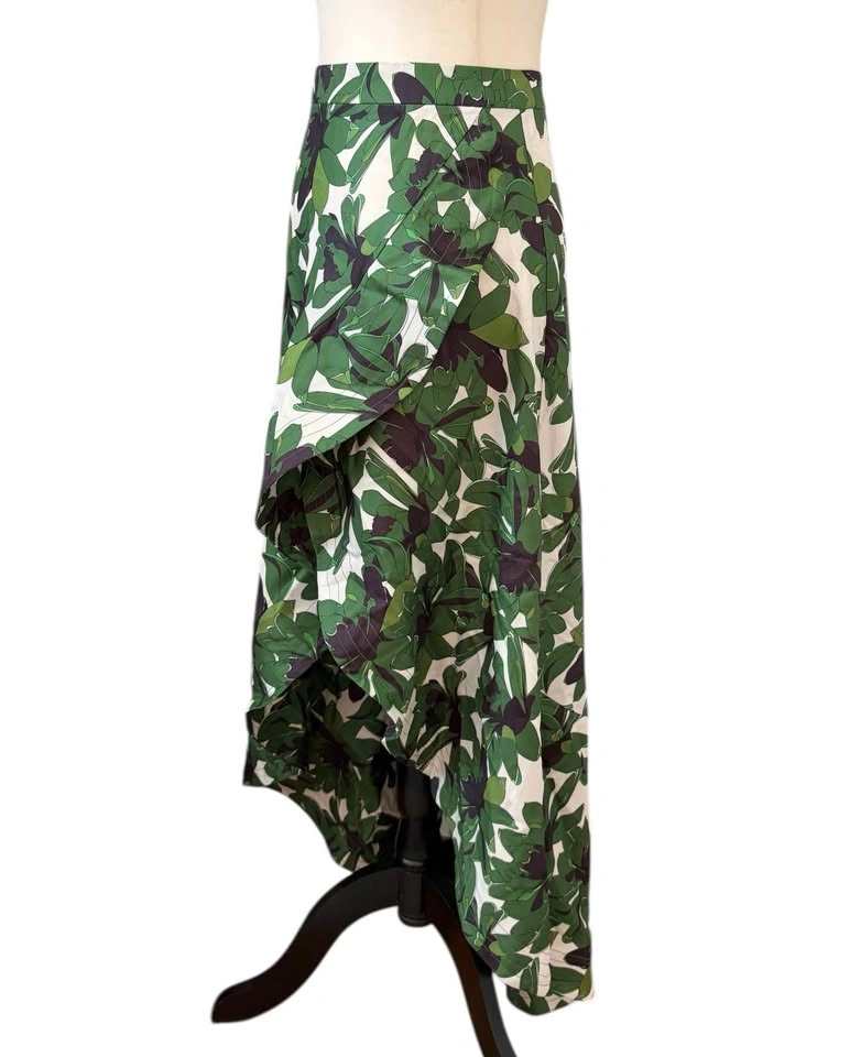 L'atiste Green Floral Size Small High-Low Ruffle Maxi Skirt - photo 4