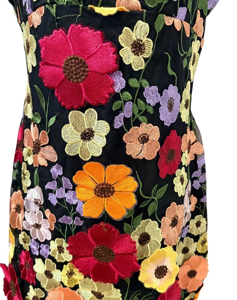 Cider Floral Embroidered Mesh Mini Dress XL Black Multi - photo 3