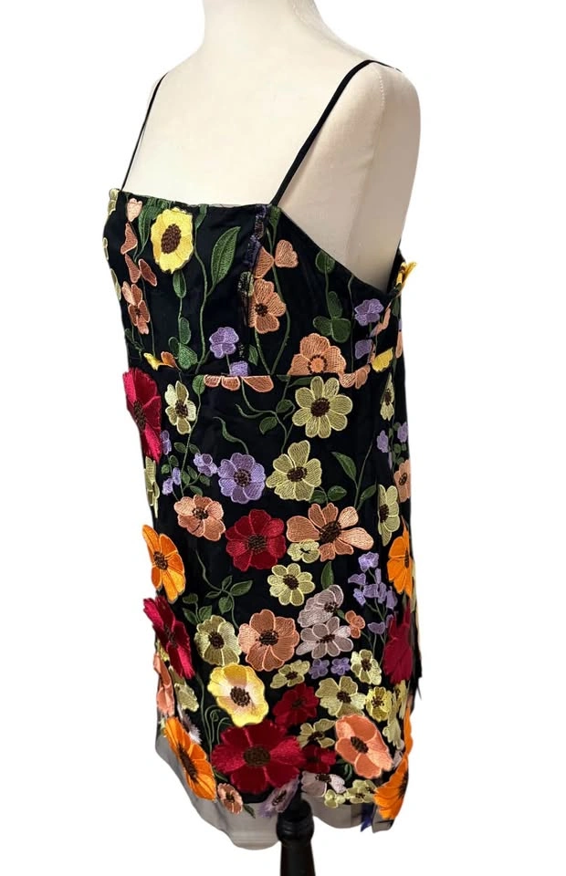 Cider Floral Embroidered Mesh Mini Dress XL Black Multi - photo 4