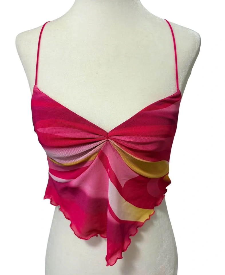 Garage Y2K Pink Abstract Mesh Handkerchief Cami Top Tank - photo 2