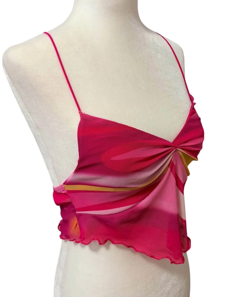 Garage Y2K Pink Abstract Mesh Handkerchief Cami Top Tank - photo 3