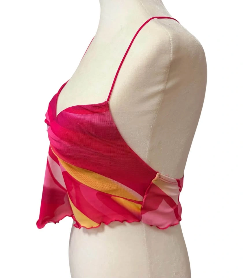 Garage Y2K Pink Abstract Mesh Handkerchief Cami Top Tank - photo 4