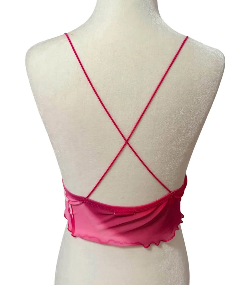 Garage Y2K Pink Abstract Mesh Handkerchief Cami Top Tank - photo 5