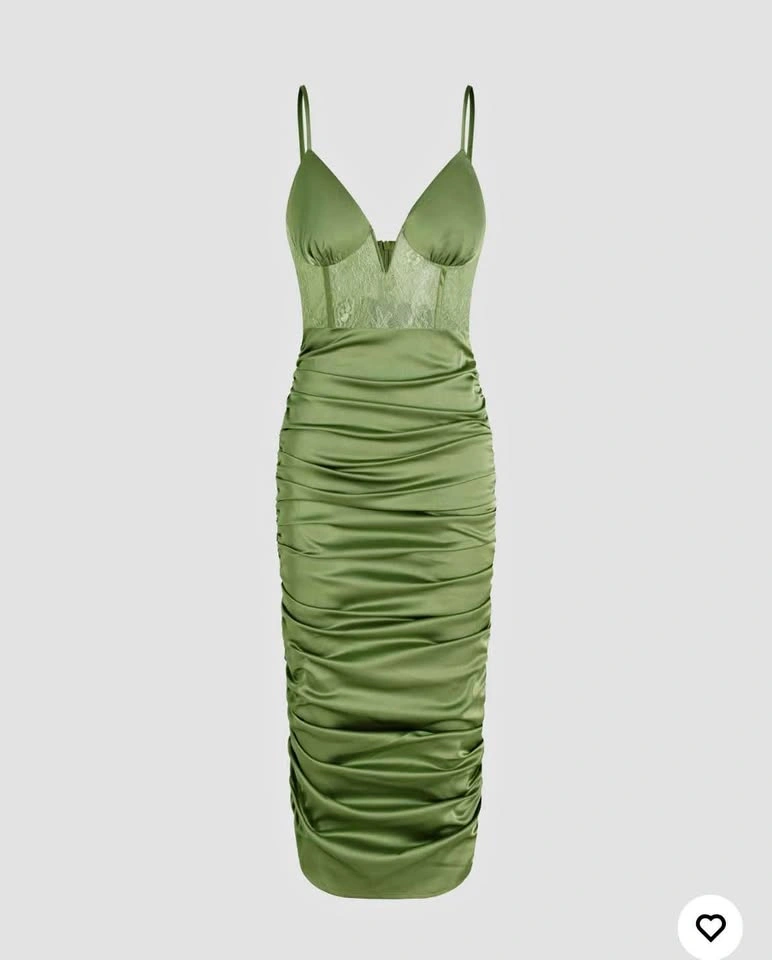 NWT Green Lace Corset Ruched Midi Dress