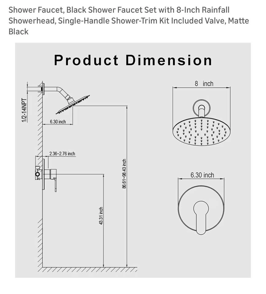 Rainfall Matte Black Showerhead, 8-inch - photo 5