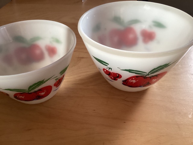 Vintage Fire King Mixing Bowls Cherries & Apples Set of 2