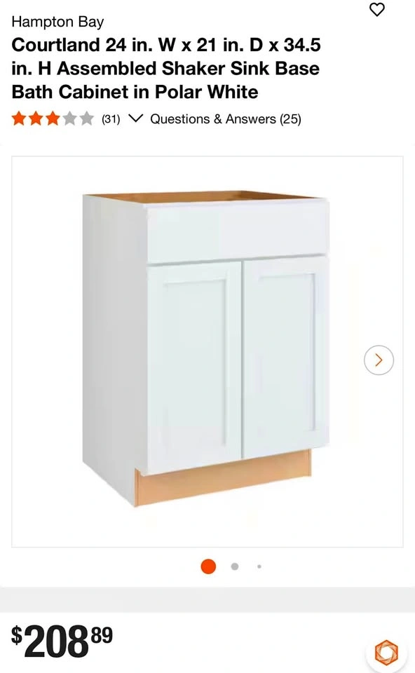 Hampton Bay Courtland 24" Sink Base Bath Cabinet - Polar White